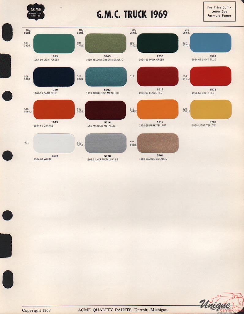 1969 GMC Paint Charts Acme